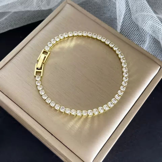 Stainless Steel Gold/ Silver Color 4mm Zirconia Chain Tennis Bracelets for Women 16/18 cm Wristband Pulsera Luxury Jewelry Gifts